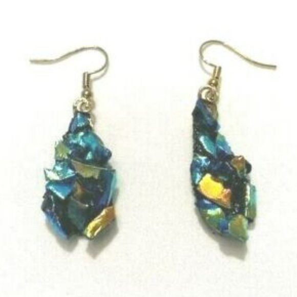"Handmade" Large Frit "Nugget" Design "Dichoric" Glass Earrings (JM006) - Picture 1 of 5